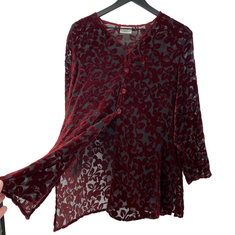 Laura Ashley Cardigan Womens Medium Burgundy Vintage‎ 90s Velvet Burnout Floral